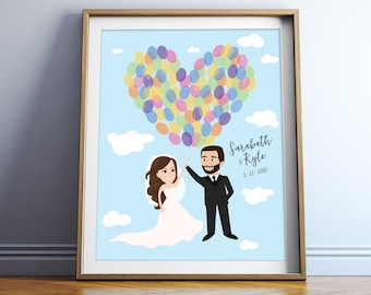 Custom Caricatures - Adventure is Out There! Custom Greatest Adventure Wedding or Paper Anniversary Gift Inspired by Carl & Ellie, UP Movie