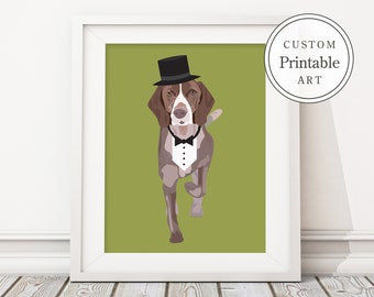 Printable Custom Pet Portrait Illustration, Personalized Gift or Pet Memorial Remembrance Artwork Keepsake, Digital PDF