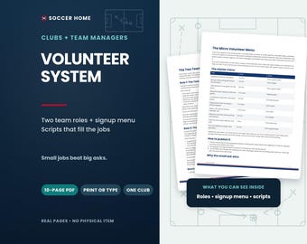 Youth Soccer Volunteer System, Team Parent Roles, Signup Menu and Scripts PDF