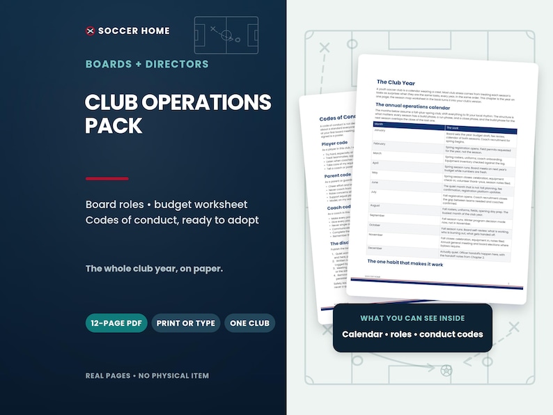 Verksamhetspaket för ungdomsfotbollsklubb, styrelseroller, budget och uppförandekoder i PDF-format bild 1