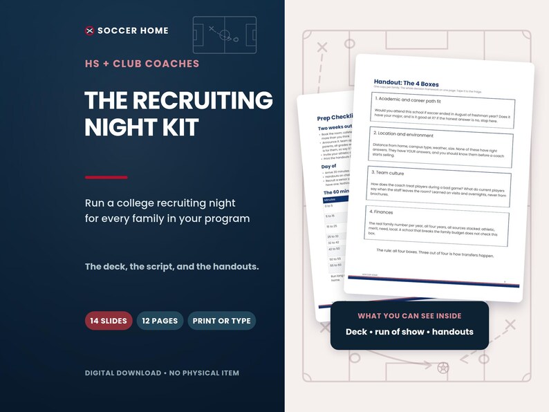 College Recruiting Night Kit for High School and Club Soccer Coaches, Presentation Slides, Parent Handouts, Script PDF image 1
