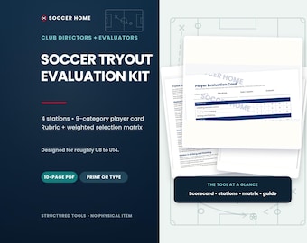 Fußball-Probetraining-Evaluierungsset, Spielerbewertungskarten, Bewertungsraster und Auswahlmatrix (PDF)