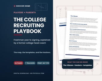 College Soccer Recruiting Playbook, Timeline, Email Guide, Trackers (Digital Download)