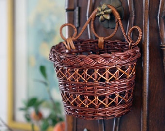 Vintage Wicker Hanging Basket Wall Art Storage