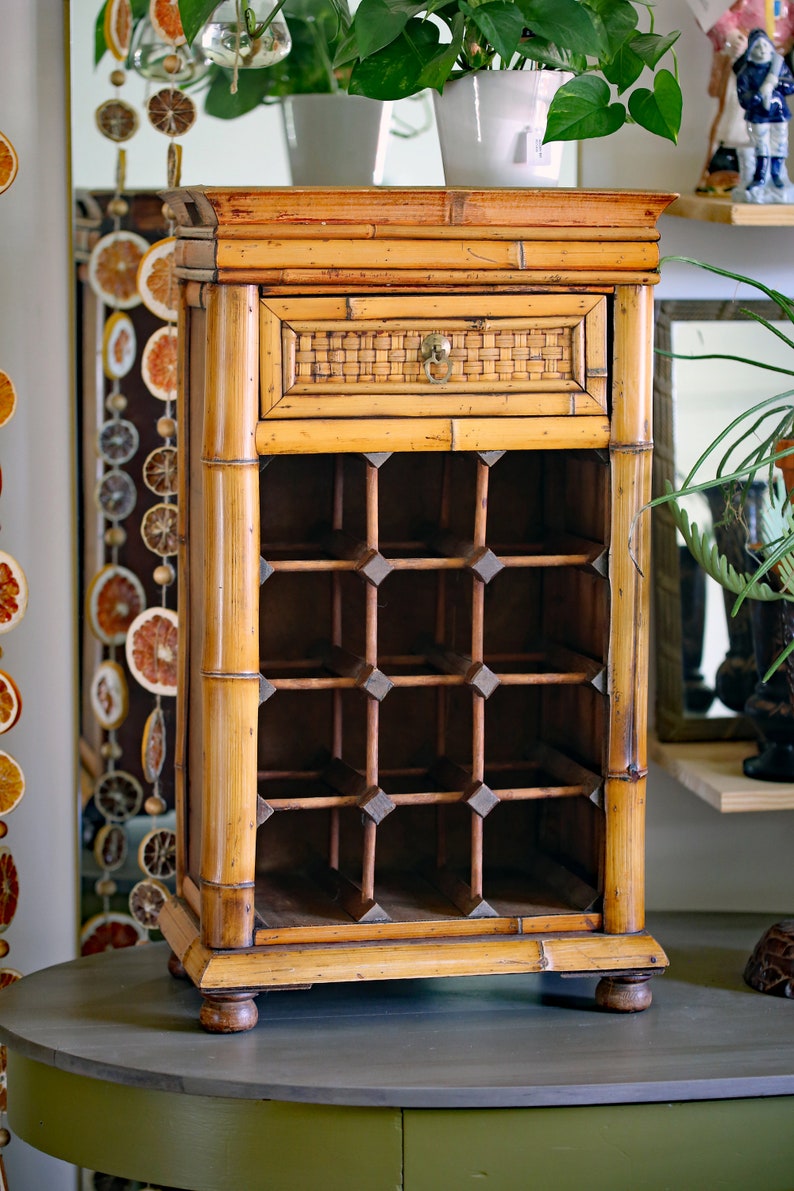 Vintage Tortoise Bamboo Wine Cabinet Holds 12 Bottles Bild 2