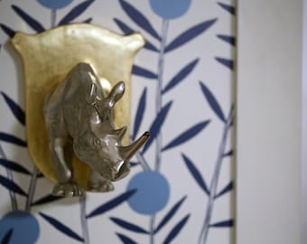 Vintage Brass and Silver Rhino Wall Mount
