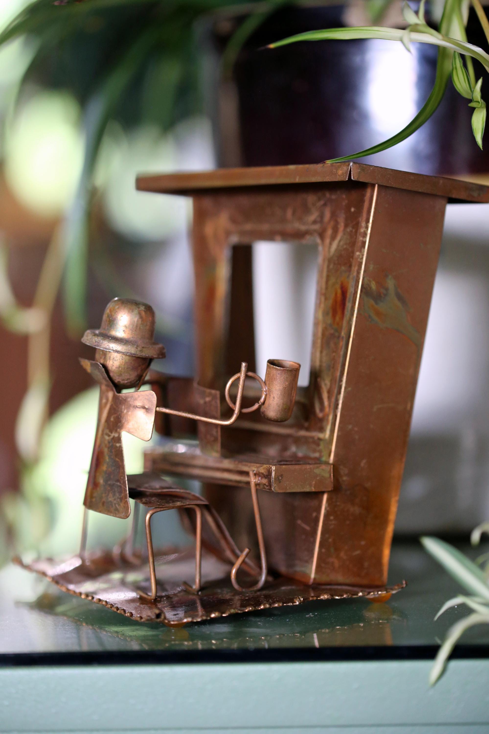 Vintage Copper Musician Sculpture | Handmade Metal Art Figurine