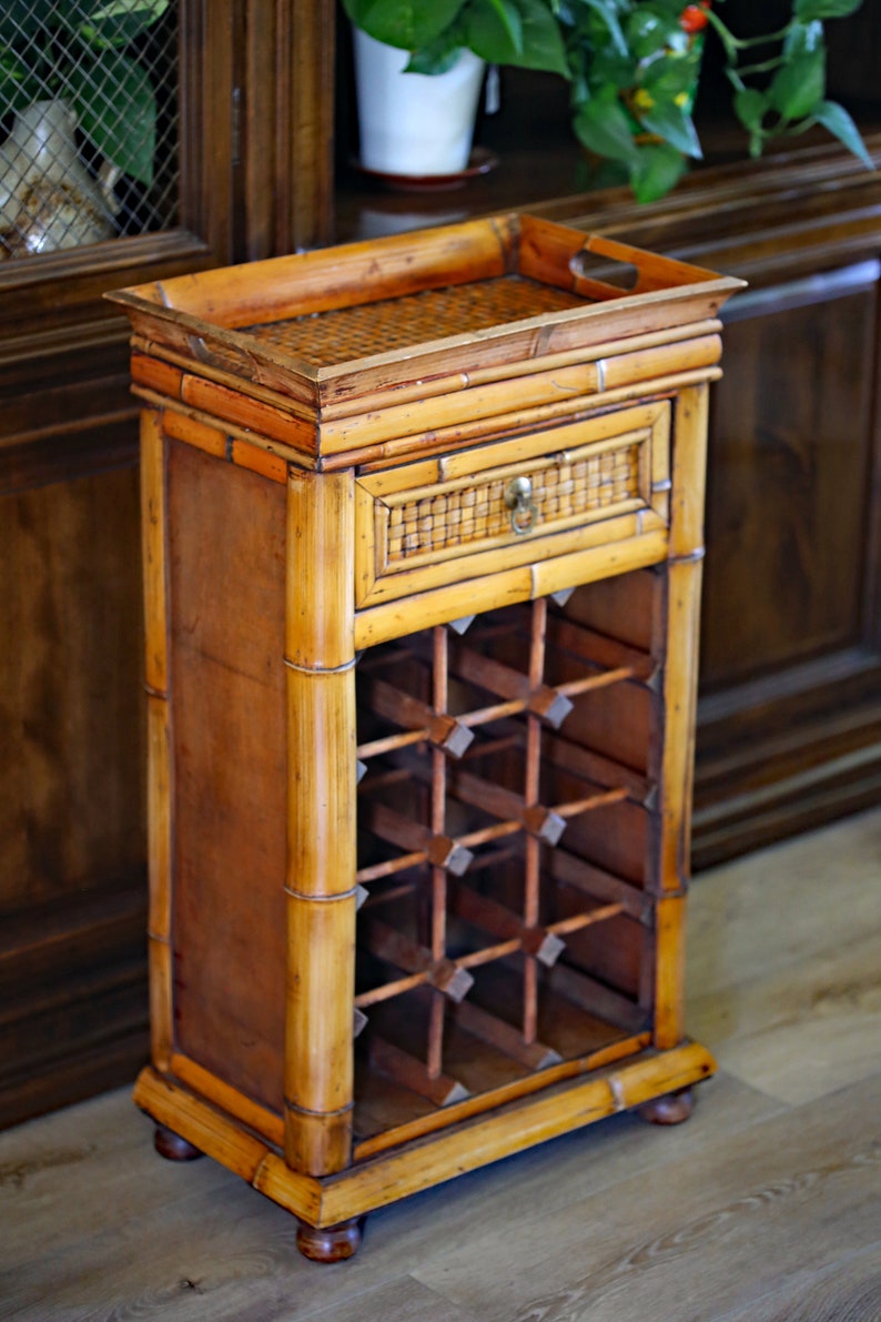 Vintage Tortoise Bamboo Wine Cabinet Holds 12 Bottles Bild 8