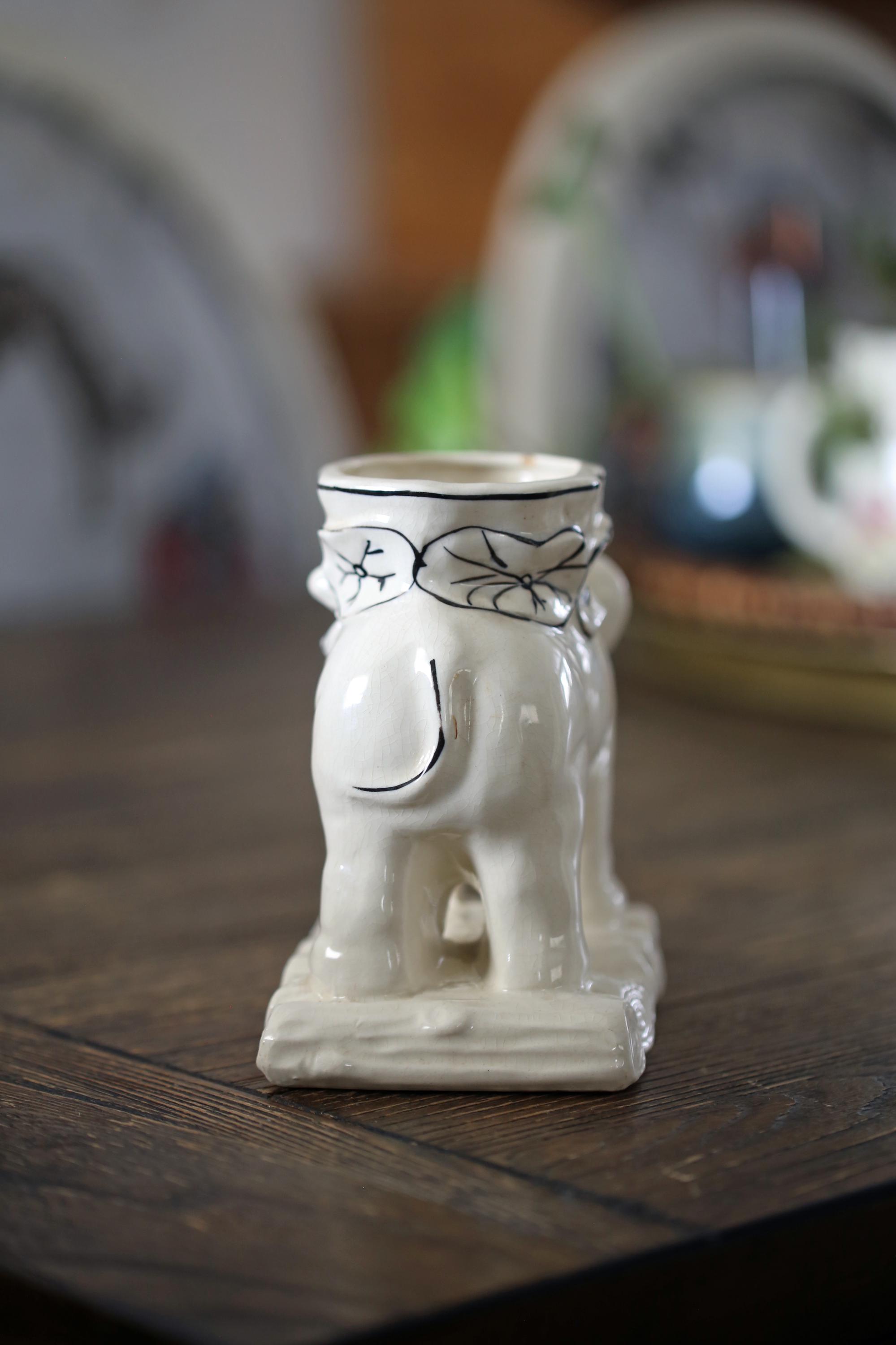 Vintage Ceramic Elephant Planter – Japan – Hand-painted With