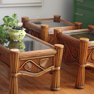 Vintage Handmade Reeded Bamboo Coffee & End Table Set – Imported from Singapore