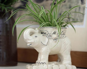 Vintage Ceramic Elephant Planter – Japan – Hand-painted With