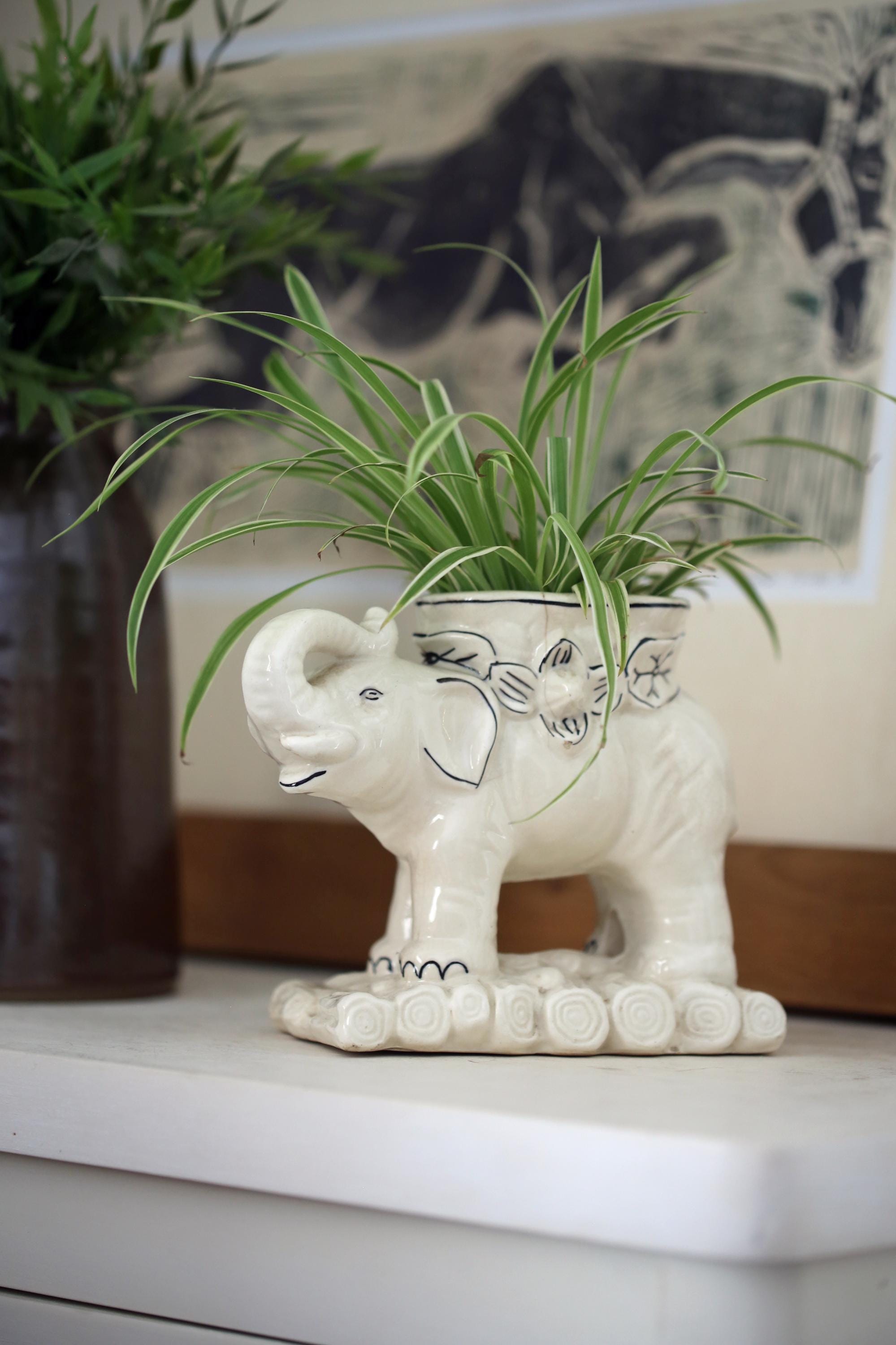 Vintage Ceramic Elephant Planter – Japan – Hand-painted With