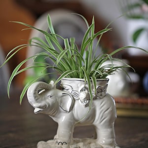 Vintage Ceramic Elephant Planter – Japan – Hand-Painted with Floral Accents