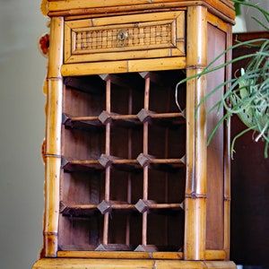 Vintage Tortoise Bamboo Wine Cabinet Holds 12 Bottles Bild 7