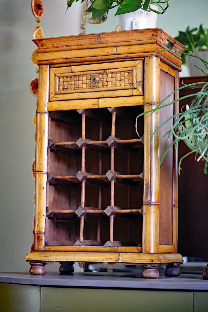 Vintage Tortoise Bamboo Wine Cabinet Holds 12 Bottles Bild 7