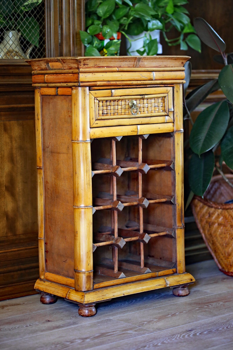 Vintage Tortoise Bamboo Wine Cabinet Holds 12 Bottles Bild 9