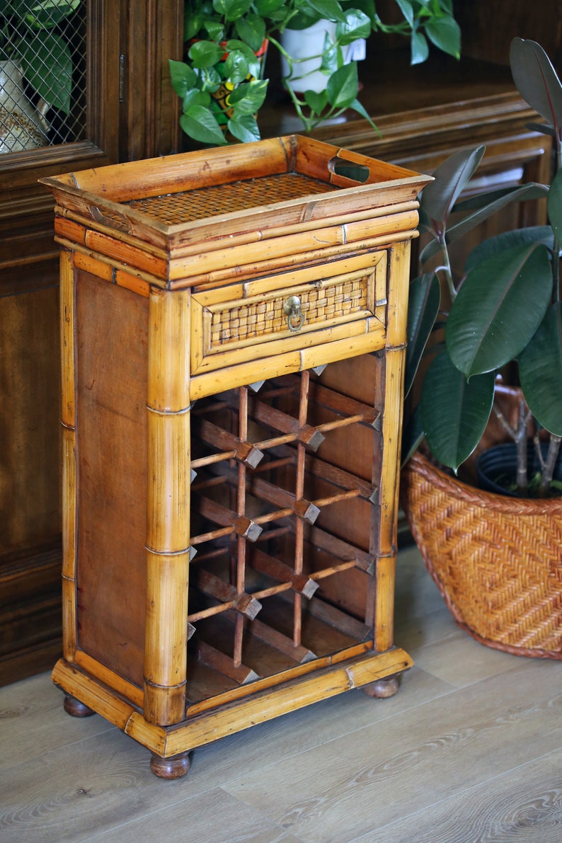 Vintage Tortoise Bamboo Wine Cabinet Holds 12 Bottles Bild 10