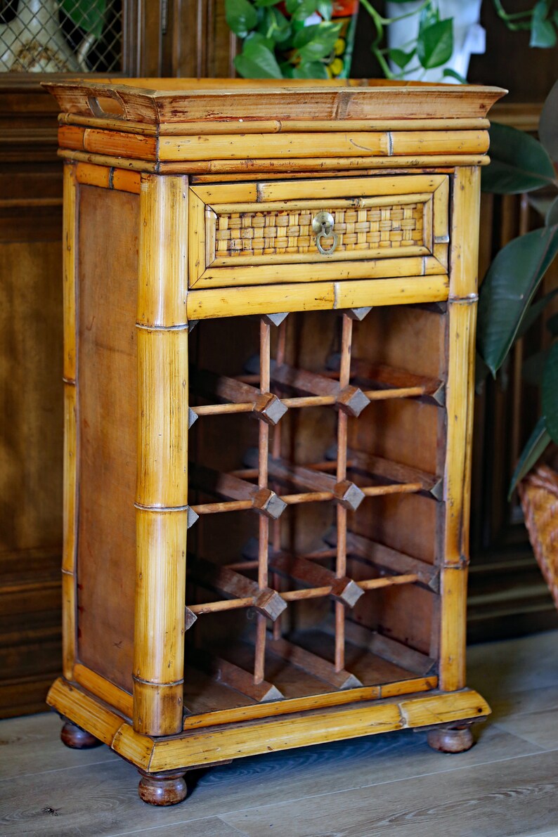 Vintage Tortoise Bamboo Wine Cabinet Holds 12 Bottles Bild 5