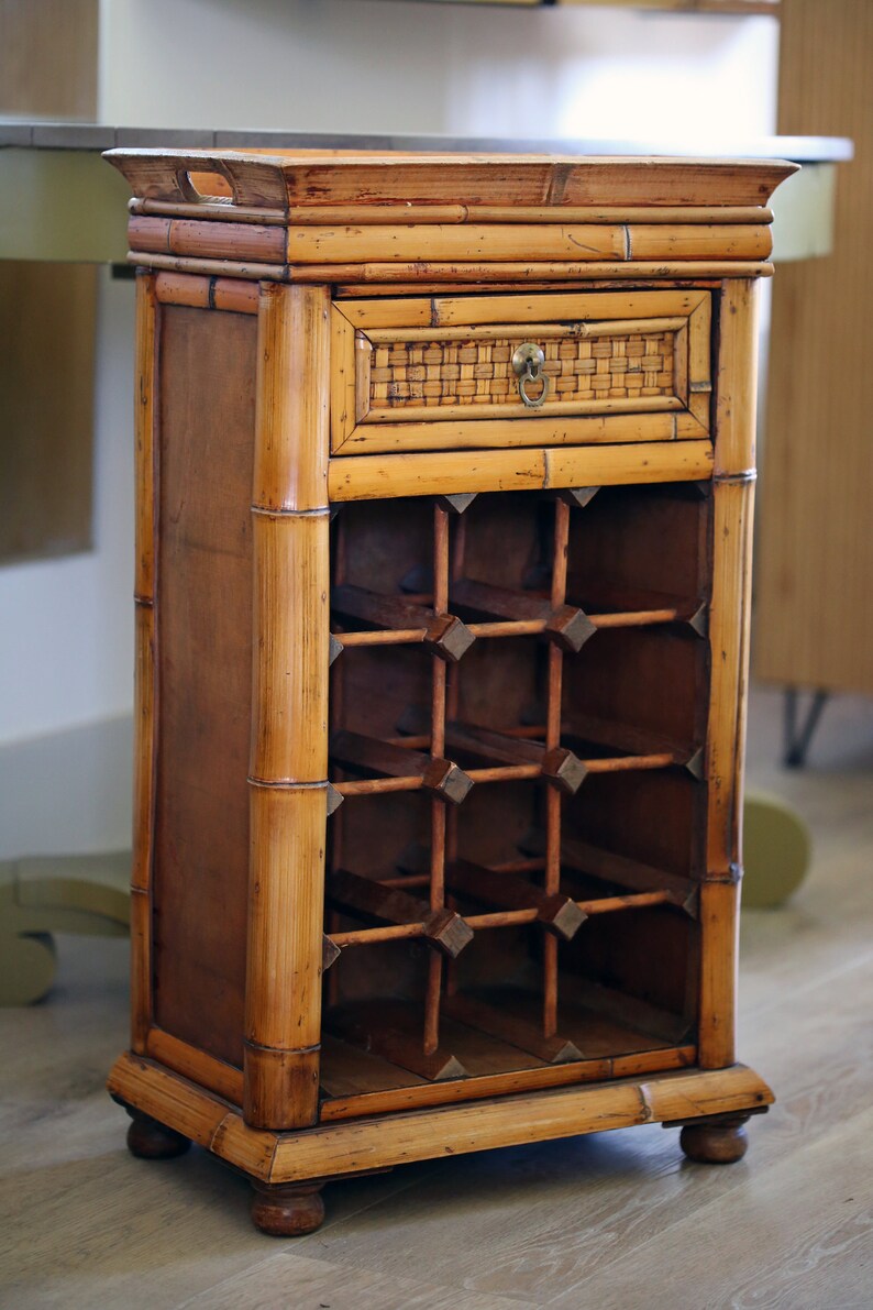 Vintage Tortoise Bamboo Wine Cabinet Holds 12 Bottles Bild 3