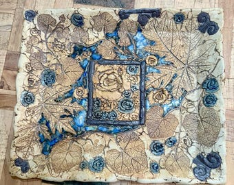 VTG 90s Tenmoku Pottery Malaysia Handcrafted Ceramic Tray Platter Blue Glaze Art