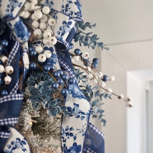 Chinoiserie 1 Luxury Christmas Tree Topper,Blue Willow, Designer,Blue and White Tree Topper Bow,Buffalo Plaid Christmas Decor
