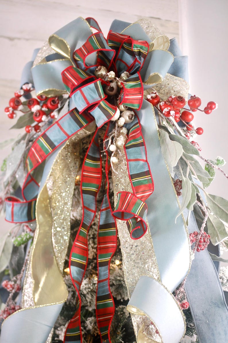 Christmas Tree Topper Bow in Dusty Blue, Velvet Bow, Luxury Designer ...