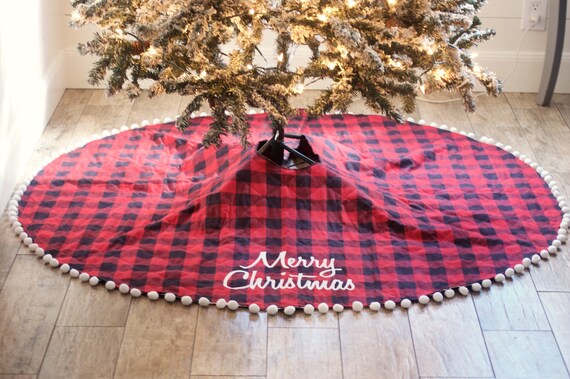 Buffalo Plaid Christmas Tree Skirt Quilted Check Modern Farmhouse Personalized Buffalo Plaid Christmas Tree Skirt Quilted Check Modern Farmhouse Personalized