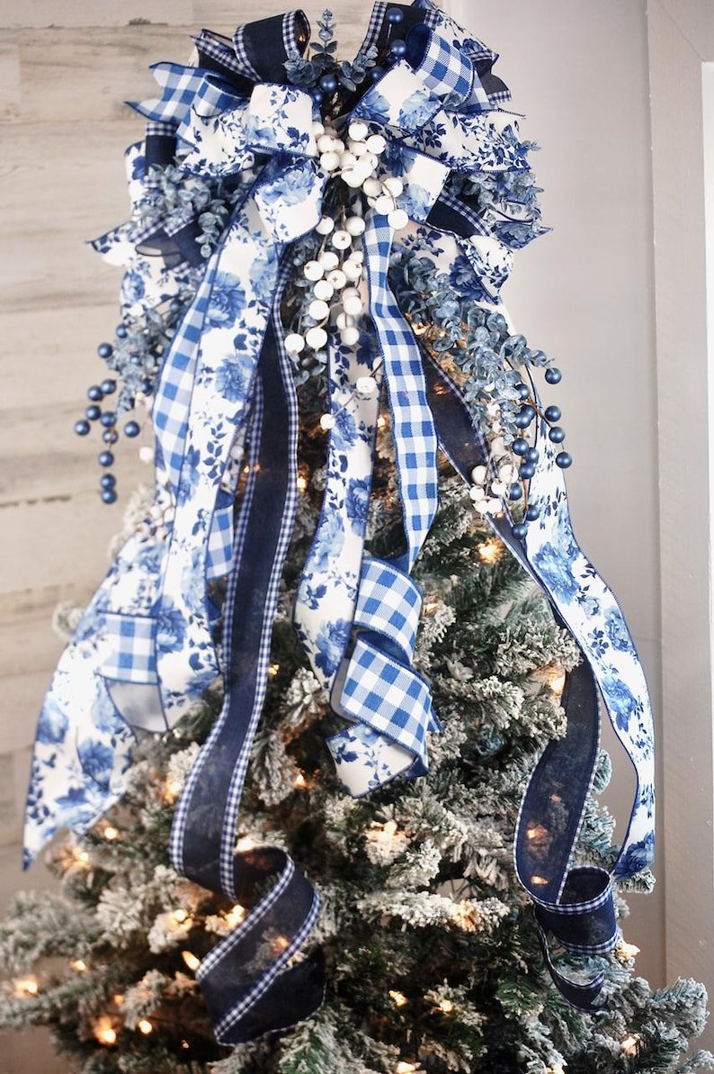 Chinese Tree Topper Chinoiserie Luxury Christmas Tree Topper,blue Willow, Designer,blue and ...