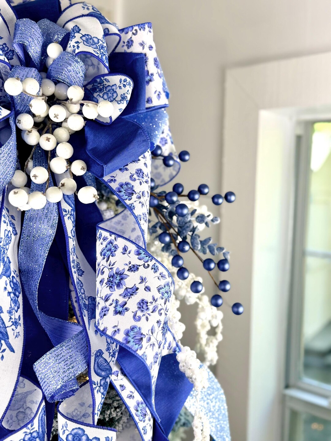 Chinese Tree Topper Chinoiserie Christmas Tree Topper 3, Blue Willow Dutch Porcelain Ribbon ...