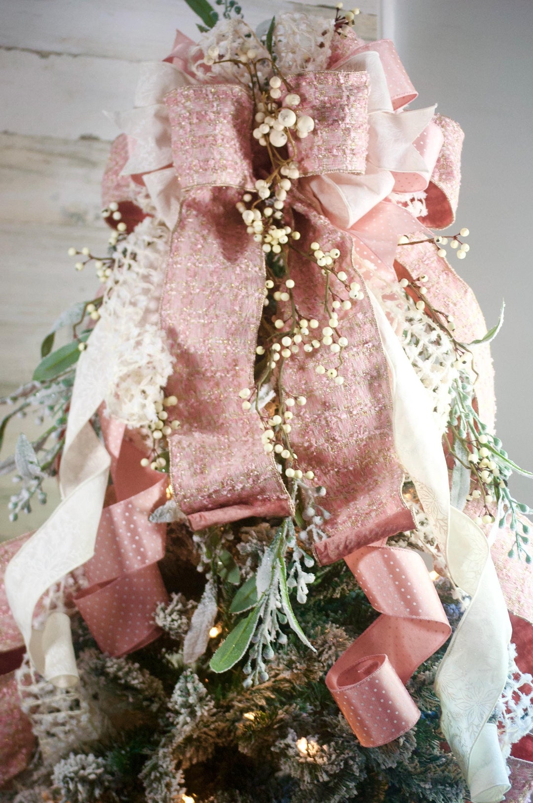 Rose Gold Tree Topper, Pink Christmas Tree Topper, Christmas Tree Bow