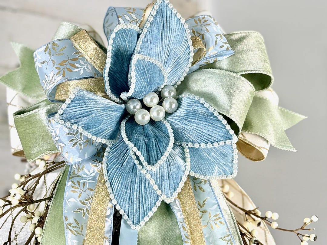 Light Blue and Soft Green Velvet Christmas Tree Topper With Pearl ...
