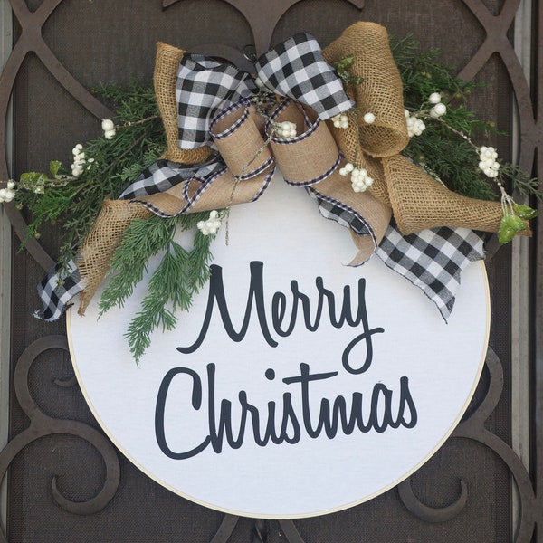 Christmas Wreath, Farmhouse Christmas Decor, Buffalo Plaid Wreath, Christmas Wreaths, Door Hanger,  Wall Decor, Christmas Ornament