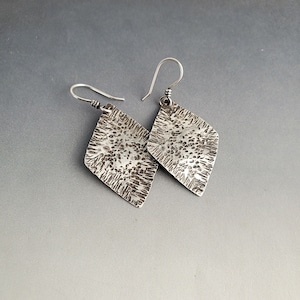 Handmade Sterling Silver Diamond Shape Earrings, Oxidized Silver Earrings
