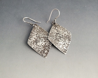 Handmade Sterling Silver Diamond Shape Earrings, Oxidized Silver Earrings