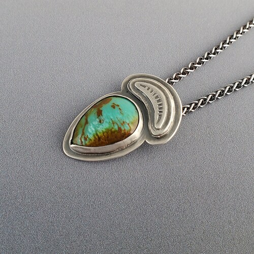 Turquoise Mountain Necklace, Handmade shops Blue Green Turquoise Necklace, Teardrop Rustic Necklace, Sterling Silver Pendant Necklace