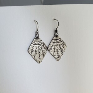 Handmade Sterling Silver Diamond Shape Earrings, Oxidized Silver Earrings