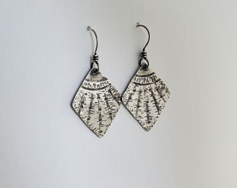 Handmade Sterling Silver Diamond Shape Earrings, Oxidized Silver Earrings