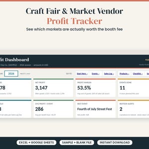 Craft Fair Vendor Spreadsheet, Market Profit Tracker, Excel & Google Sheets