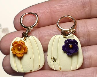 Pumpkin Earrings, Ivory and Burnt Orange Pumpkin Dangles and Studs, Fall Polymer Clay Jewelry, Autumn Gift for Her
