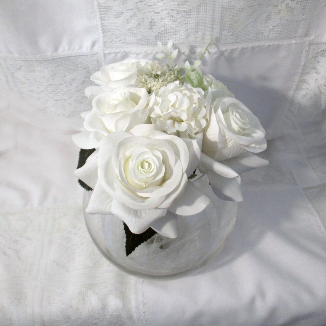 Wedding White Rose Flower Vase Bowl Real touch and Etsy