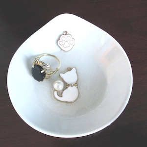 CAT Trinket Dish, White Porcelain Trinket Dish, WATERPROOF Trinket Dish,