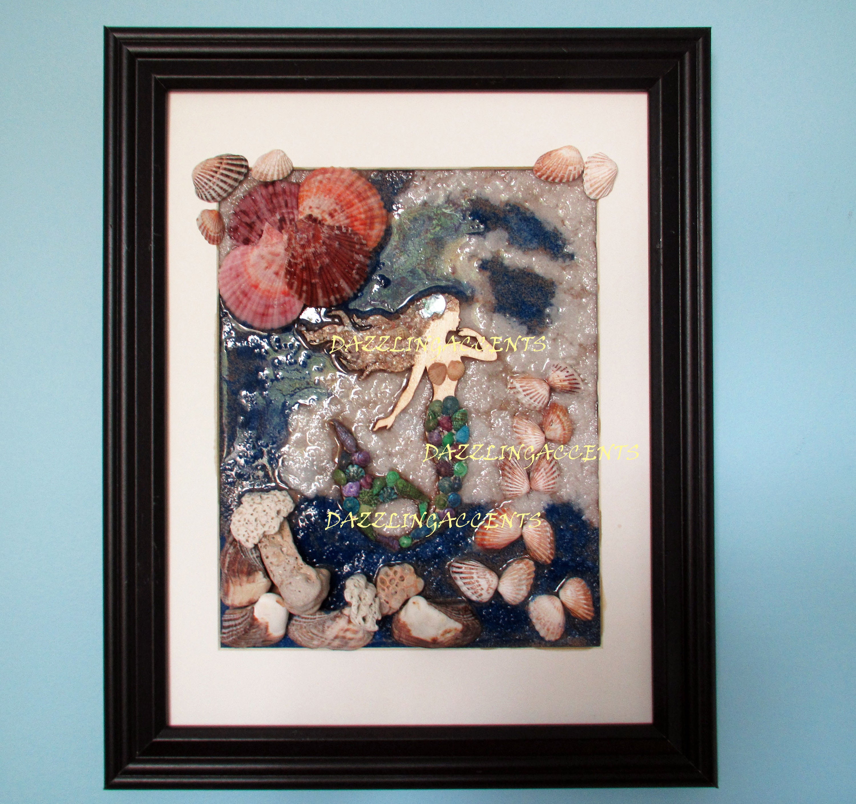 Seashell Mermaid Picture: Seashell Wall Art, Framed Ocean Art Decor ...