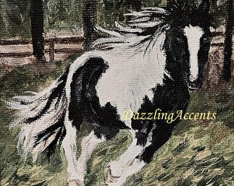 Original Horse Painting, Black and White Paint, Small Hand Painted Portrait, MEET Domino.
