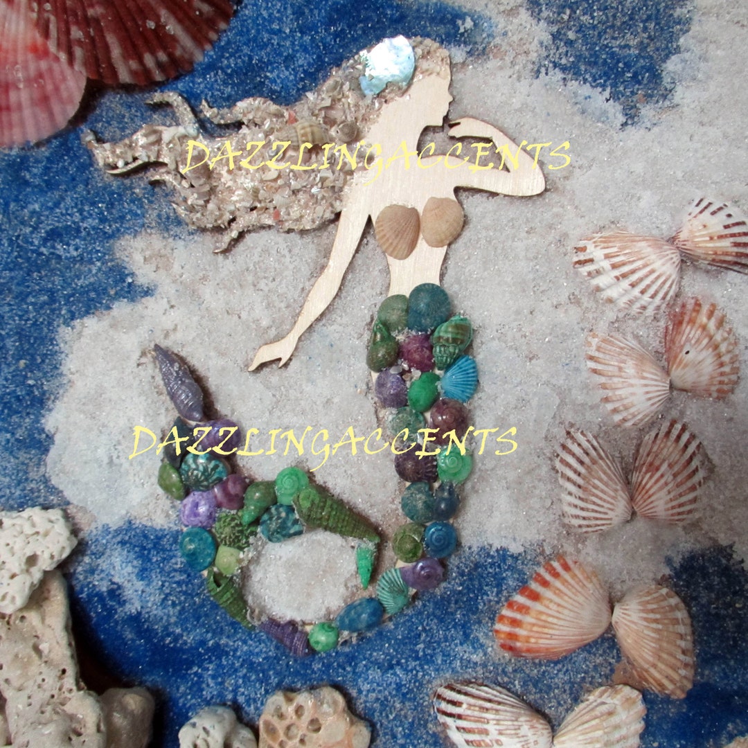 Seashell Mermaid Picture: Seashell Wall Art, Framed Ocean Art Decor ...