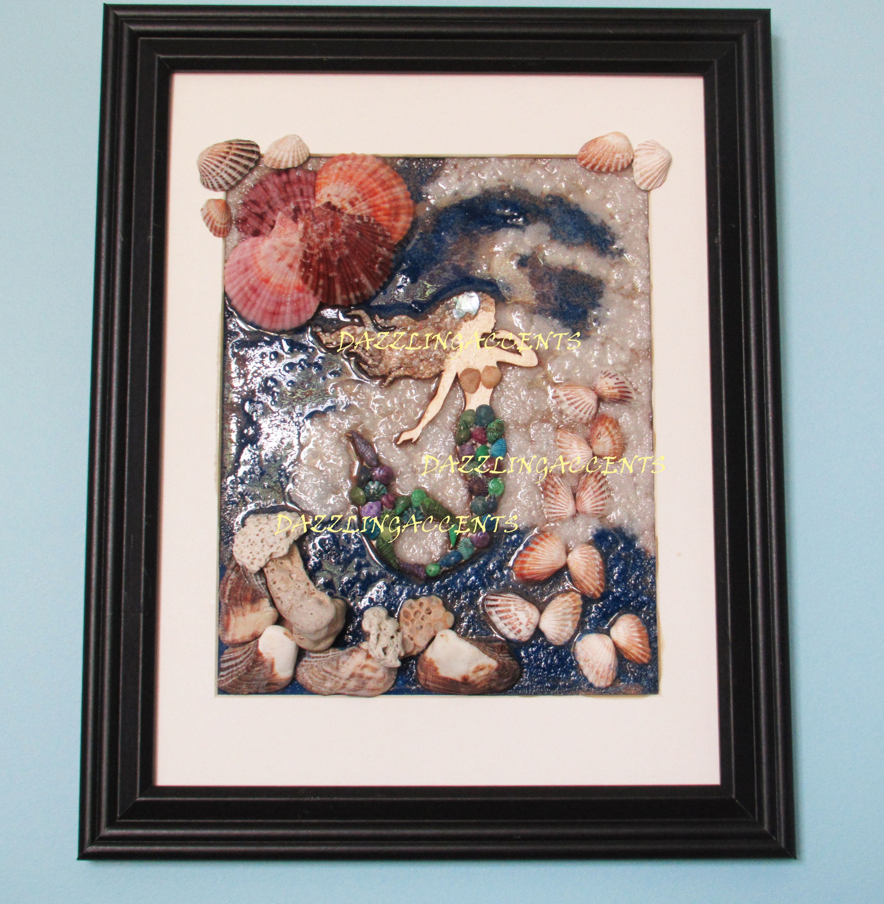 Seashell Mermaid Picture: Seashell Wall Art, Framed Ocean Art Decor ...