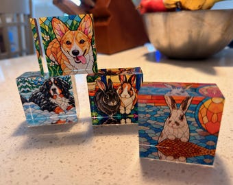 Mini Custom Pet Portrait from Photo | Stained Glass Effect Acrylic Block | 2"x2"x1"