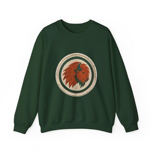 Bison Patch Sweatshirt, Embroidered Look Buffalo Crewneck, Western Wildlife Shirt, Christmas Gift for Him, Cabin Pullover