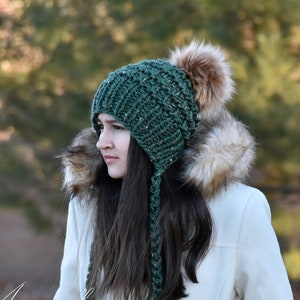 Knit Winter Woolen Pom Pom Ear Flap Chullo Bonnet Fitted Women's Girls Hat Beanie The VISCOUNTESS image 1