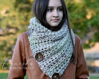 Knit Crochet Woman Men Winter Chunky Buttoned Neck Warmer Cowl Scarf, Three Button Scarf, Gift | THE NORTH BAY