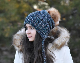 ALL SIZES Knit Winter Woolen Pom Pom Ear Flap Chullo Slouchy Bonnet Women's Girls Hat Beanie | The DUCHESS